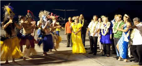 Dancers played their part in welcoming HIllary Clinton to the Cook Islands