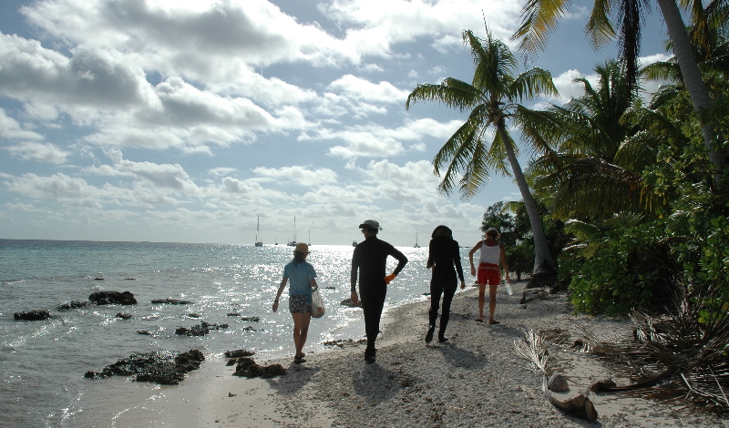 Walking on a Cook Islands deserted beach