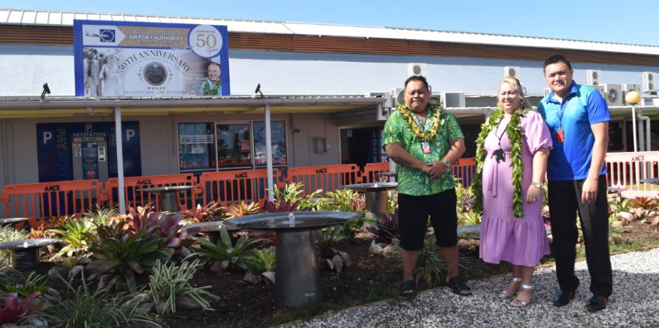 Water fountain enhances the exterior of Rarotonga airport